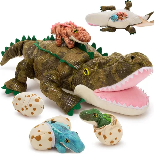 Miniatura 10 de MorisMos - Animales de peluche de lagarto, mamá camaleón gigante de 27 pulgadas con 4 lagartos bebés, juguetes para niños y niñas, mamá iguana