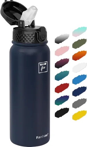 Miniatura 41 de Fanhaw Botella de agua de acero inoxidable aislada para niños de 20 onzas con tapa con popote, a prueba de fugas y antipolvo, botella de uso diario