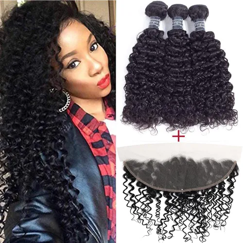 Miniatura 31 de Amella Hair Paquetes de Cabello Humano Brasileño Rizado con Cierre Grado 8A Virgen Sin Procesar Paquetes de Tejido de Cabello Brasileño con Cierre