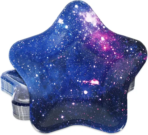 Whaline 40 platos de papel de estrella, platos desechables de galaxia espacial, coloridos platos decorativos de postre para vacaciones, cumpleaños,