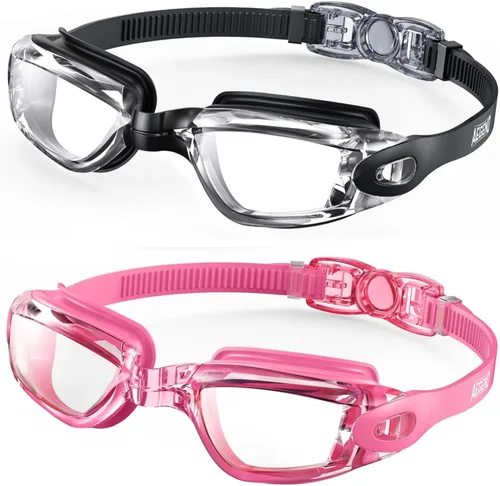Aegend - Gafas de natación, paquete de 2 gafas de natación sin filtraciones, para adultos, hombres, mujeres y jóvenes Negro claro y rosa rojo claro