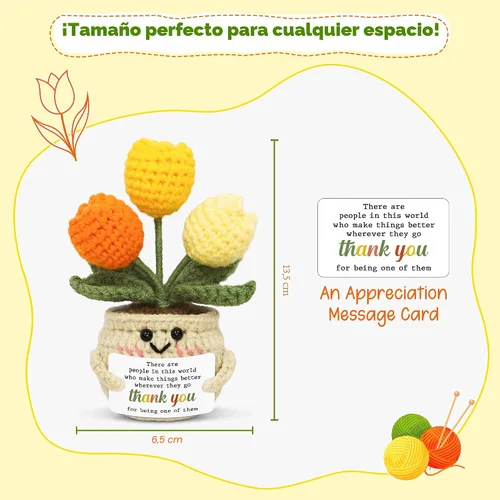 Miniatura 3 de OASSIE Regalos de agradecimiento para mujeres – Mini tulipán positivo de apoyo emocional de ganchillo – Graduación de fin de año, regalos de Sunny