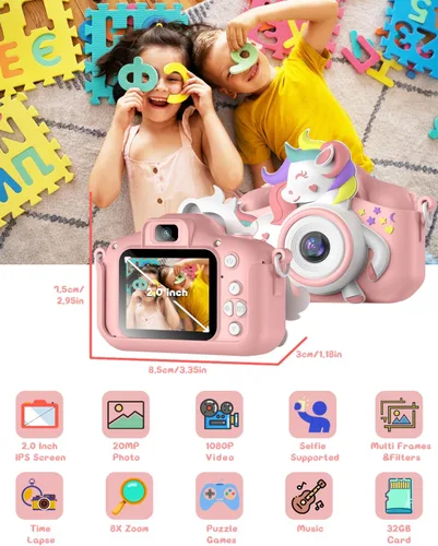 Miniatura 2 de Cámara para niños de 3 a 8 años, cámara selfie de 20 MP HD 1080P IPS, cámara digital dual de juguete para niños, regalos de Navidad y cumpleaños