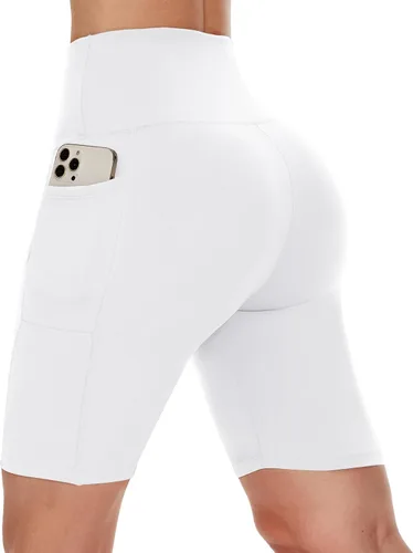 CAMPSNAIL Pantalones cortos de ciclista para mujer con bolsillos, cintura alta de 58 pulgadas, para entrenamiento, elastano, control de abdomen,