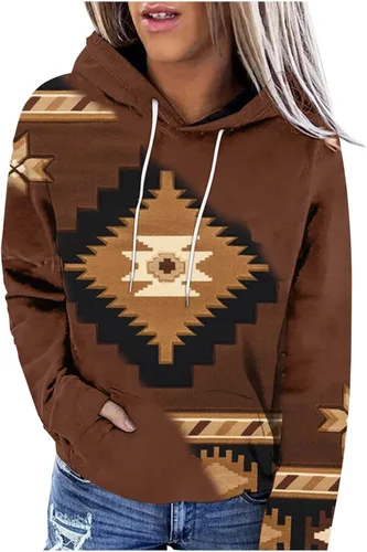 Miniatura 30 de Sudaderas con capucha azteca occidental para mujer, sudaderas de manga larga con gráficos vintage, camisetas de vaquera, ropa 2023