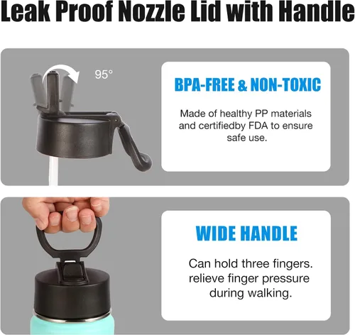 Miniatura 6 de Volhoply Botellas de Agua Aisladas con Pajita a Granel Paquete de 2, Botella Deportiva de 22 oz con Tapa con Asa, Botellas de Agua al Vacío de Doble