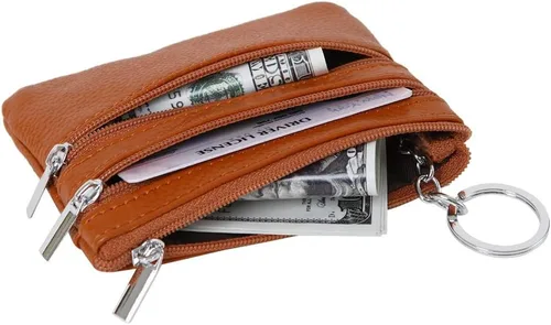 Miniatura 4 de Monedero de cuero auténtico para mujer, con llavero