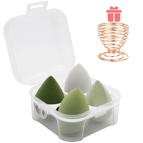 Set de esponjas de maquillaje - Esponjas de belleza para mezclar con 1 soporte y estuche en forma de huevo, impecables para crema, polvo y líquido