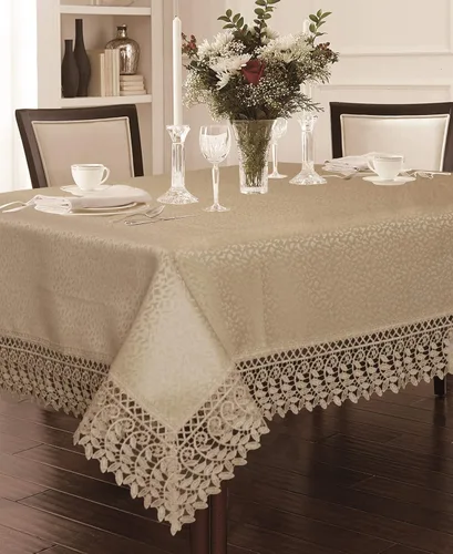 Miniatura 5 de Violet Linen Legacy - Diseño adoquinado de macramé, borde de encaje de macramé, jacquard de poliéster, blanco, 52 x 70 pulgadas, con capacidad