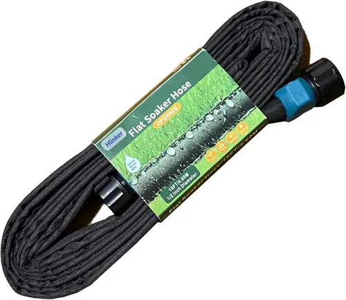 Hlinker Manguera de remojo plana de 15 pies para camas de jardín, manguera de riego por goteo constante enlazable de 15 pies y 1/2 pulgadas, ahorra