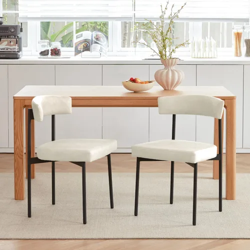 Miniatura 3 de GrandNoor Juego de 2 sillas de comedor de piel sintética beige, silla de cocina tapizada sin brazos, moderna silla de comedor con respaldo curvado