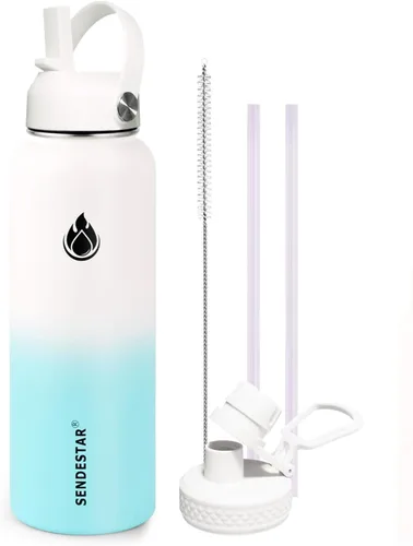 Miniatura 51 de SENDESTAR Botella de agua aislada de 24 onzas, boca ancha, botella de agua de 24 onzas con tapa con popote, tapa de boquilla, acero inoxidable