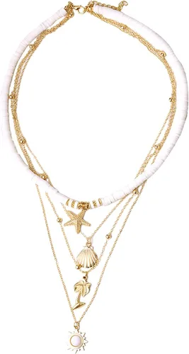 Juego de collares en capas para mujeres y niñas, collares bohemios en capas doradas, collar con colgante de concha marina de festoneada, joyería