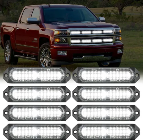Miniatura 34 de Nilight 8 piezas de luces estroboscópicas LED 12 LED ámbar blancas, luz de emergencia 12 V 24 V, luz de advertencia de peligro con función