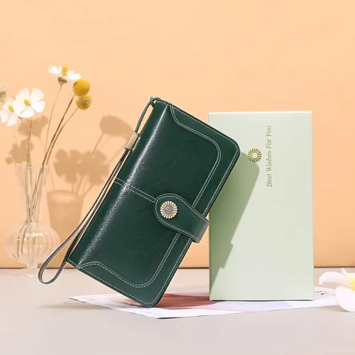 Miniatura 6 de FALAN MULE Cartera de cuero genuino RFID bloqueo gran capacidad Trifold señoras cartera.