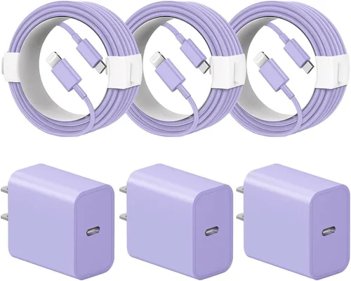 Miniatura 9 de Cargador de carga rápida para iPhone 14, 13, 12, 11, paquete de 3 cargadores de iPad de 20 W, cargador C de 6 pies, cable de carga rápida Whit Blanco