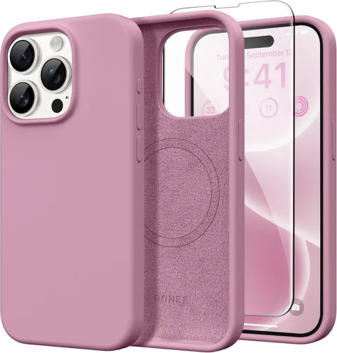 Miniatura 97 de GONEZ Funda de silicona para iPhone 14 Pro Max, compatible con MagSafe, con protector de pantalla + protector de lente de cámara, silicona líquida a