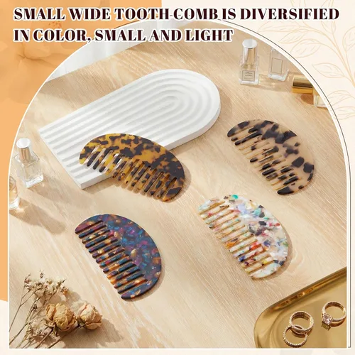 Miniatura 4 de Patelai 4 peines de dientes anchos para mujer, bolso desenredante pequeño de celulosa, peine de bolsillo de viaje, mini tortuga, leopardo, regalos