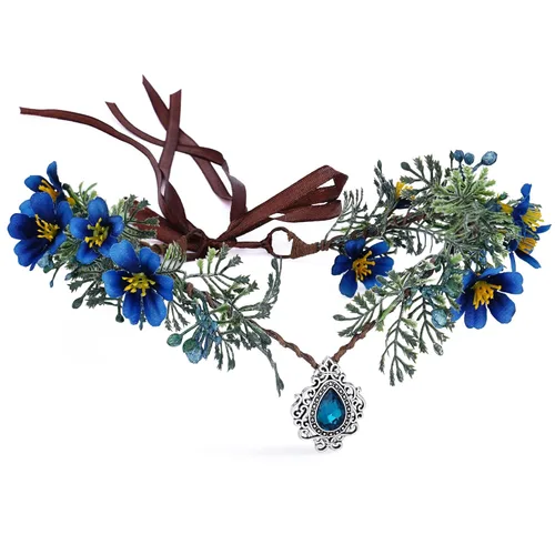 MOSTORY Corona de flores de hada del bosque, tocado floral de elfo azul con tiara de cristal elfo, hecha a mano para mujeres y niñas, diadema de