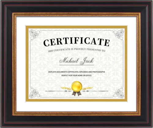 Miniatura 9 de Frametory, Marco de diploma de 6 x 8 con paspartú doble (negro/dorado) o de 8 x 10 pulgadas sin paspartú, oro negro y borgoña, soporte de caballete