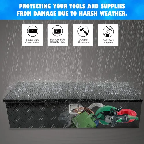 Miniatura 5 de Caja de herramientas de aluminio negro de 39 x 13 x 10 pulgadas con cerradura y llaves, caja de herramientas de 5 barras de banda de rodadura, caja