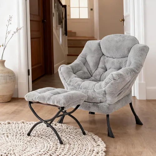 Miniatura 9 de Welnow - Silla perezosa con otomana, moderna silla de descanso con reposabrazos y bolsillo lateral, sillón de sofá tapizado de ocio, sillón