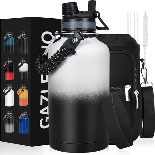 Miniatura 11 de GAZLEMHO Botella de agua aislada de 40 onzas con pajilla y boquilla, tapa 2-en-1, acero inoxidable de triple pared al vacío, fría durante 48H, a