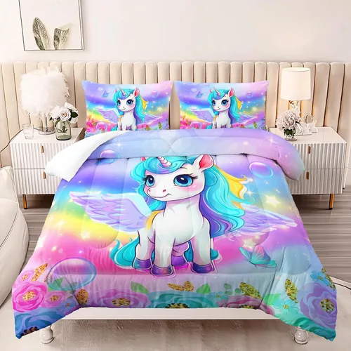 Miniatura 21 de AILONEN Juego de ropa de cama con estampado de gato en acuarela, tamaño individual con gatos y huellas para niños y niñas, juego de edredón suave