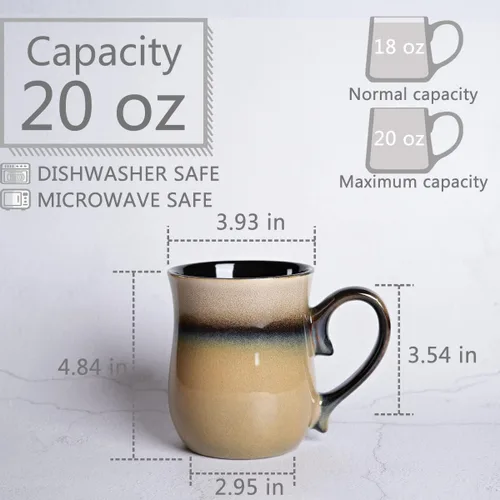 Miniatura 2 de Bosmarlin Taza grande de café de cerámica, 20 onzas, taza de té grande para oficina y hogar, apta para lavavajillas y microondas (20 onzas, nuez)