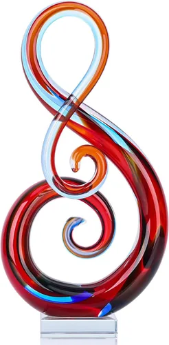 LCCCK Escultura de vidrio grande de 13 pulgadas de alto, figuras de vidrio soplado a mano color rojo, decoración de música artística, gafas rojas