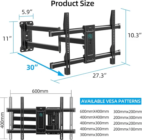 Miniatura 8 de HCMOUNTING Soporte de pared para TV de esquina premontado para televisores de 32 a 80 pulgadas, movimiento completo con extensión de deslizamiento