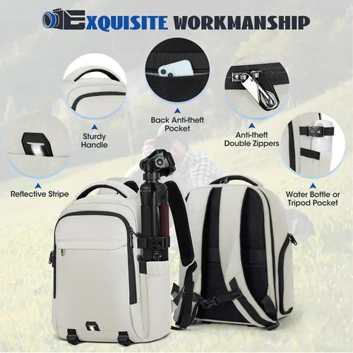Miniatura 7 de Mochila para cámara Mochila para fotógrafos DSLR SLR Cámaras sin espejo con funda impermeable para la lluvia y compartimento para laptop, se ajusta