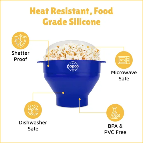 Miniatura 6 de POPCO Palomera de microondas de silicona con asas - Fabricante de palomitas de maíz - Palomera de microondas - Bol plegable - Apta para lavavajillas