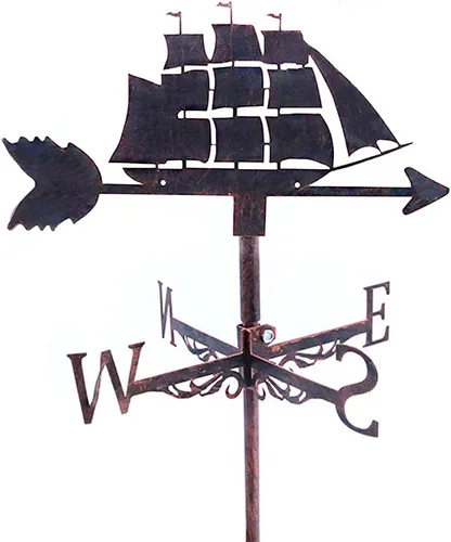 Miniatura 6 de Alnicov Veleta de viento de metal, velero de acero inoxidable para decoración de patio al aire libre, techo de hierro, jardín, exterior