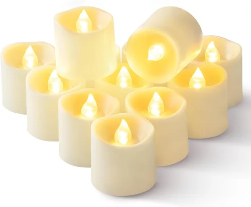 Homemory - Paquete de 12 velas votivas sin llama con temporizador LED, luz de té de larga duración a pilas con temporizadores, ciclo de 6 horas de