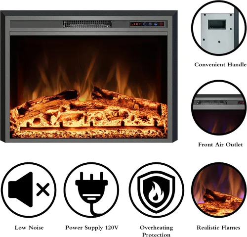 Miniatura 4 de Chimenea Eléctrica, Insertos de Chimenea Eléctrica de 28", Calentador de Chimenea Empotrado con Control Remoto, Colores de Llama Ajustables
