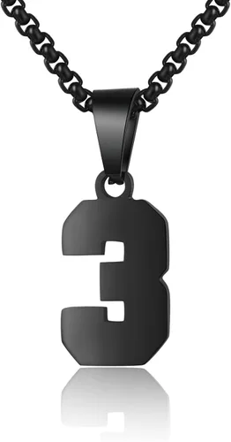 Collar de números para niños y deportistas, cadena negra de acero inoxidable de 00 a 99, dije de dije personalizado para hombres, baloncesto,