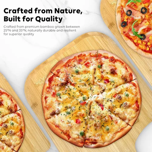 Miniatura 2 de Pala de pizza, paleta de pizza de bambú natural de 12 pulgadas, accesorios esenciales para hornos interiores y exteriores, hornear pizza casera