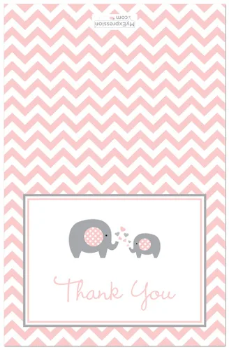 Miniatura 2 de 50 tarjetas de agradecimiento para bebé, elefante cheurón rosa y gris
