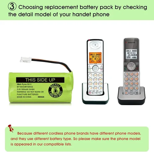 Miniatura 6 de iMah BT18433/BT28433 2.4V 500mAh Ni-MH batería inalámbrica para teléfono, también compatible con AT&T BT184342/BT284342 BT8300 BT1011 BT1018 BT1022