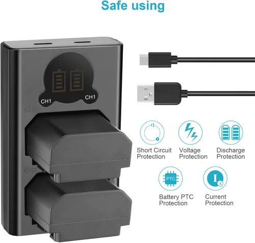 Miniatura 2 de NEEWER Paquete de 2 baterías de repuesto NP-FZ100 de 2280 mAh y cargador USB dual con pantalla LCD, compatible con Sony ZV-E1 A7III A7IV FX3 FX30