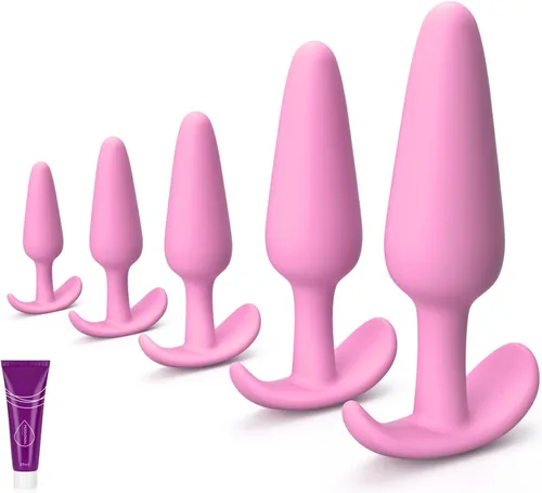 Miniatura 12 de Juego de 4 tapones anales de silicona para principiantes a avanzados, kit de entrenamiento con base acampanada para mujeres, hombres, cómodo de uso