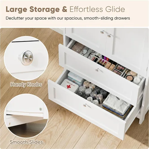 Miniatura 5 de ZenStyle Armario de almacenamiento de piso de baño, organizador de cocina con 2 cajones y 2 puertas, estante ajustable de 5 alturas independientes