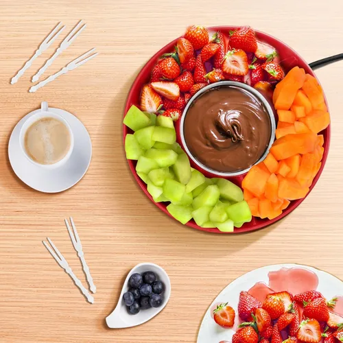 Miniatura 5 de Mini olla eléctrica de chocolate de 8.79 onzas, juego de fondue para fundir con 4 tenedores, bonita fuente de fondue de chocolate, máquina Rojo