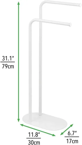 Miniatura 5 de mDesign Toallero alto independiente de acero inoxidable – 2 niveles minimalistas soportes de pedestal para cocina y baño – Estantes para baño