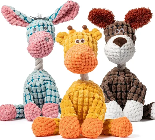 Paquete de 3 juguetes chirriantes para perros, juguetes de peluche duraderos con sonidos chirriantes para mantener a los perros ocupados, juguetes