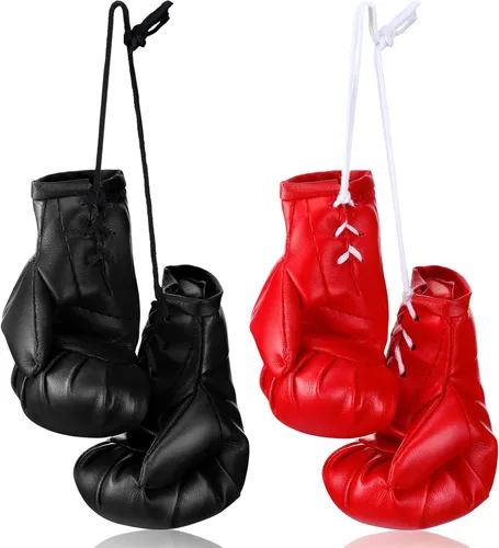 Zhanmai 2 pares de mini guantes de boxeo para espejo de automóvil, guantes de boxeo en miniatura, regalos de fiesta, vacaciones, adorno de Navidad,