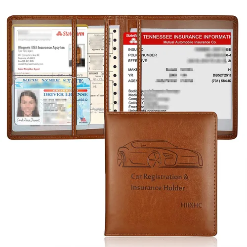 Miniatura 13 de Portador de Tarjeta de Registro e Seguro de Automóvil - Cartera Estuche Organizador de Documentos y Papeles de Automóvil de Cuero para Guantera