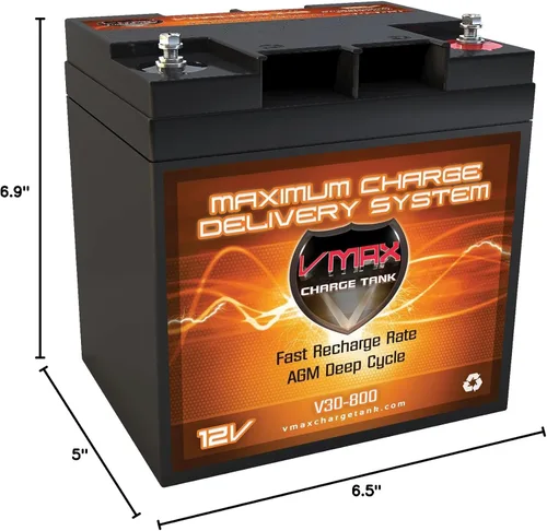Miniatura 2 de VMAX V30-800 Batería AGM de ciclo profundo SLA VRLA de 12 voltios 30Ah para vehículos recreativos marinos de golf solar, baterías de alto