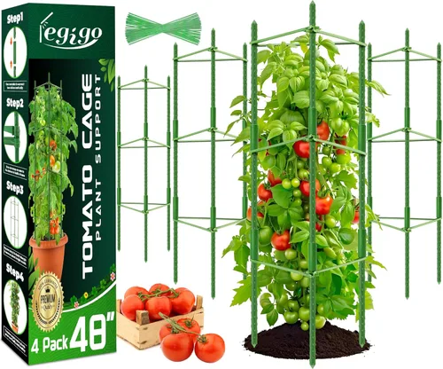 Legigo Paquete de 4 jaulas de tomate de 4 pies para soporte de plantas de jardín, estacas de jardín de hasta 48 pulgadas, jaula de tomate para
